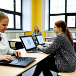 라트비아 교육 제도 - Modern Latvian Classroom**

"A bright, modern classroom in Latvia. Fully clothed students of diverse...