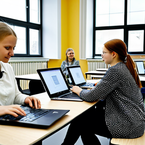라트비아 교육 제도 - Modern Latvian Classroom**

"A bright, modern classroom in Latvia. Fully clothed students of diverse...